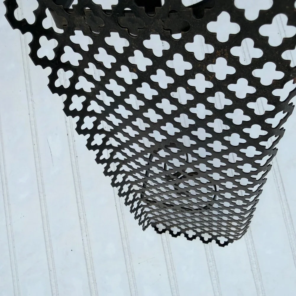 Vintage Black Wrought Iron Wall Shelf Scrollwork Brackets Perforated Metal Decor